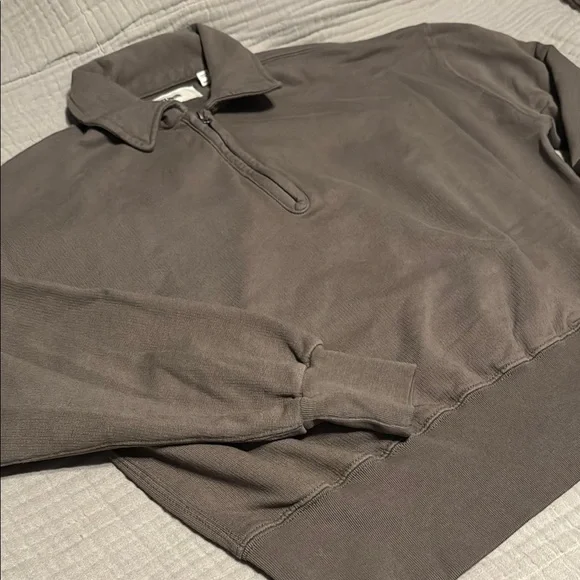 Buck Mason Taupe Cropped Half-Zip Sweatshirt sz small - Picture 7 of 7